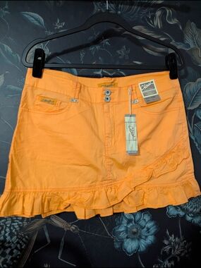 NWT Vintage Y2K Clash Jeans USA  Orange Ruffle Mini Skirt Size L